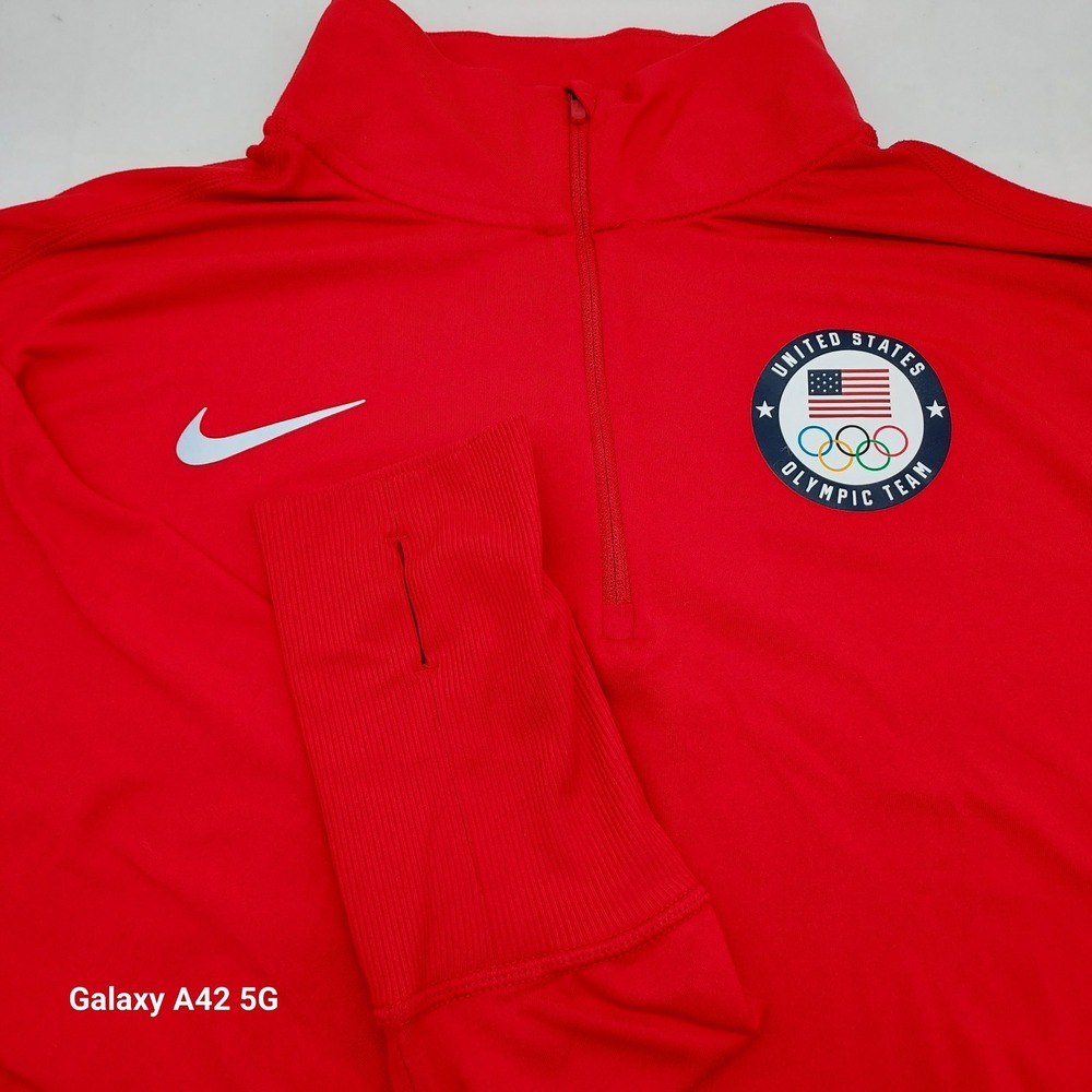 Nike‎ Running USA Olympic Team Dri-FIT Red Quarter Zip Pullover Large CQ3318
